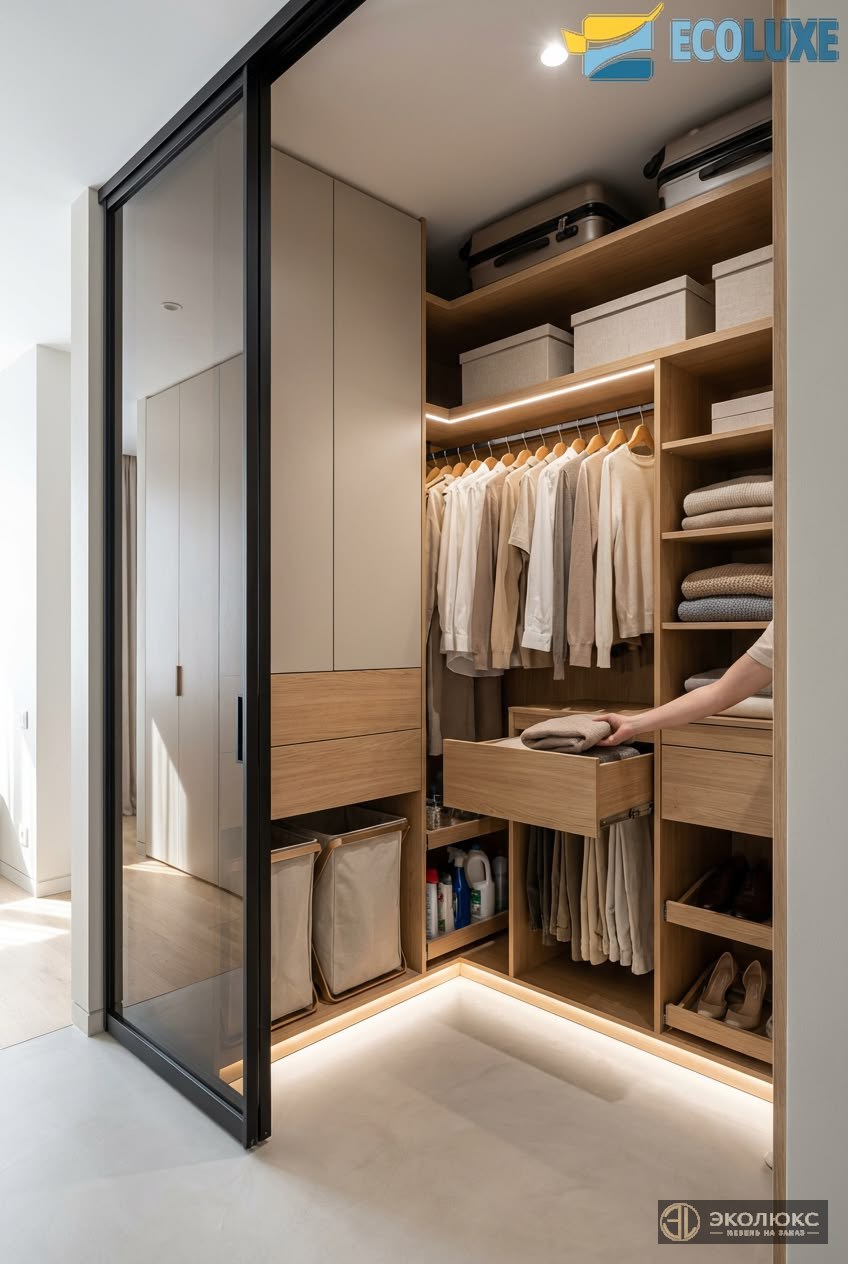 Встроенный шкаф-гардероб с подсветкой