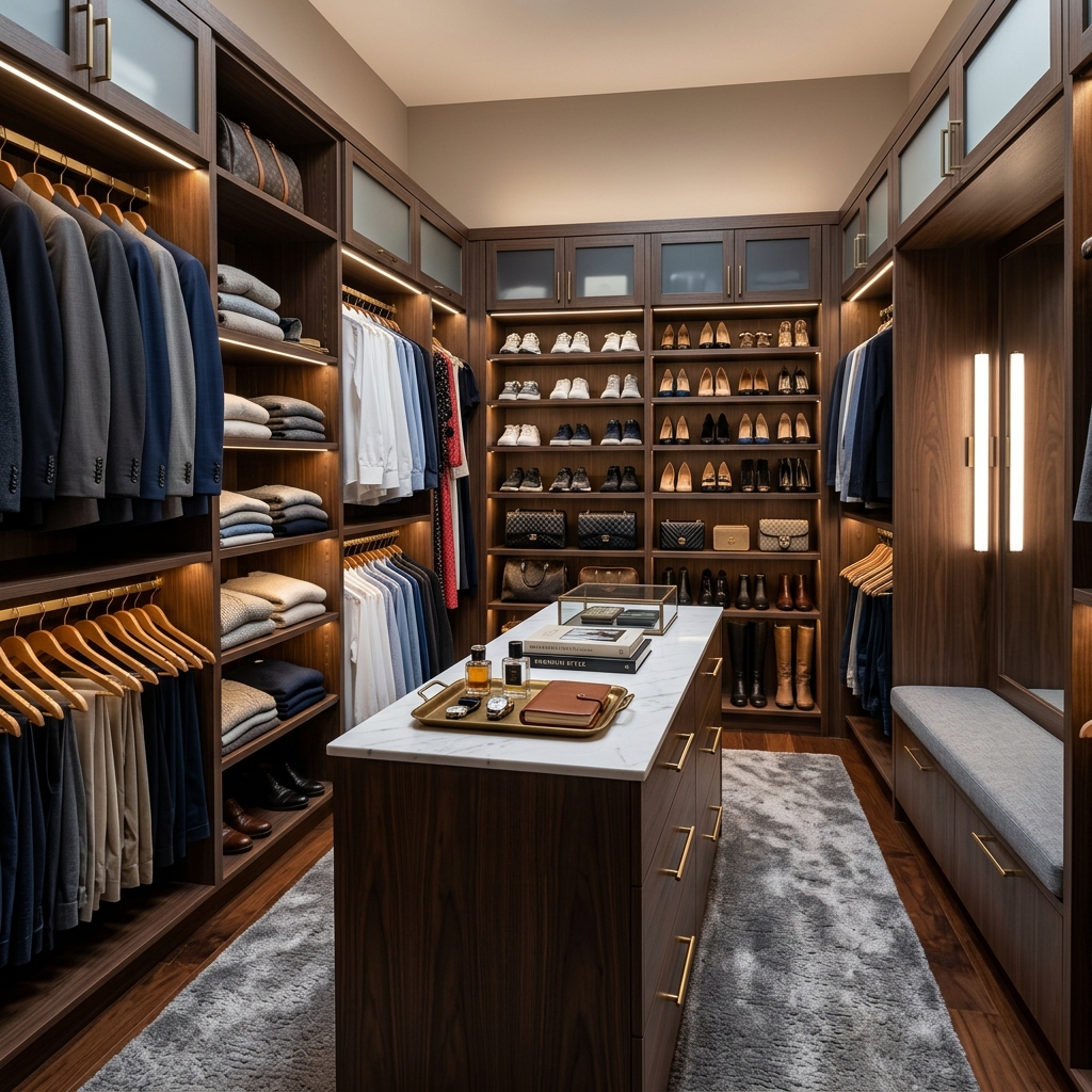 Элегантные гардеробные с LED подсветкой