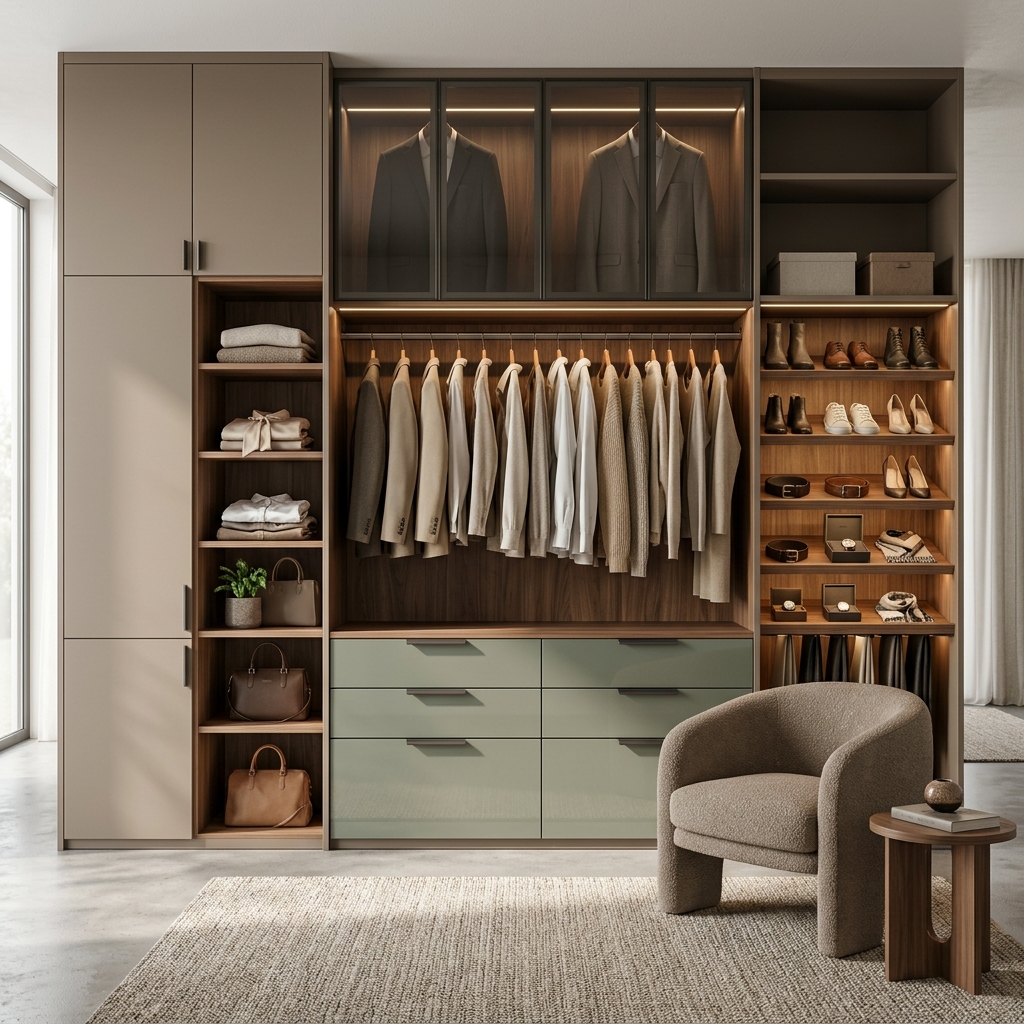 Современная гардеробная с LED подсветкой