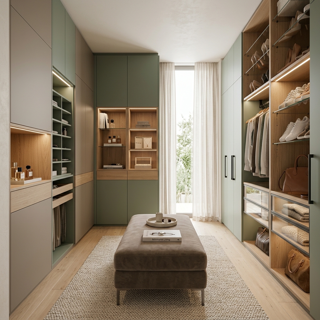 Гардеробная г-образная с подсветкой