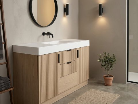 Современная ванная с подвесной тумбой